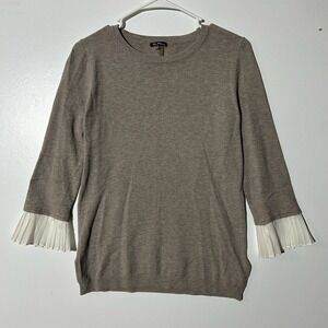 Vila Milano White Ruffled Sleeve Brown Pullover Sweater Women's Size Medium